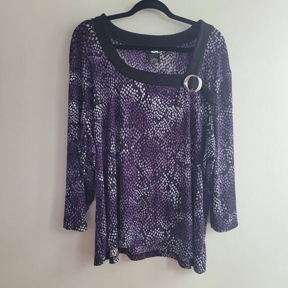 Vintage y2k square neckline purple abstract blouse office workwear professional - Picture 1 of 9